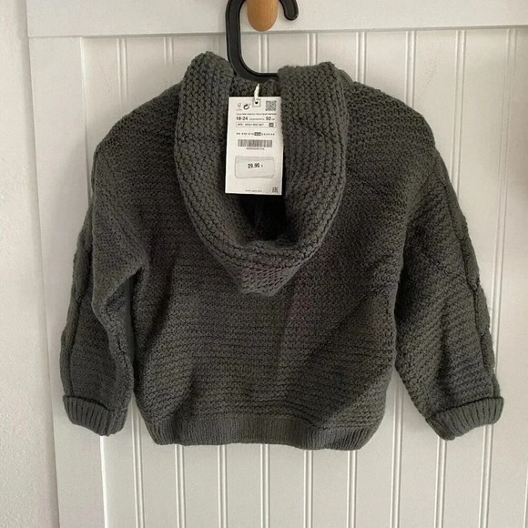 Zara Toddler Dark Gray Knit Hooded Pullover Sweater 18-24 Months NWT - Picture 4 of 4
